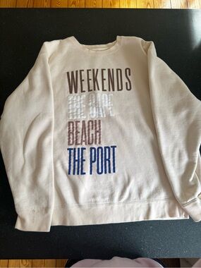 Beige 'Weekends' Graphic Crewneck Sweatshirt